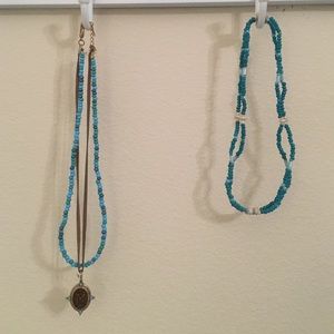 Brown leather and turquoise beaded necklaces