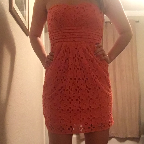 Strapless Coral Eyelet dress - Picture 1 of 3
