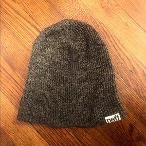 Knitted grey and black neff beanie