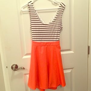 Stripped dress with Coral bottom