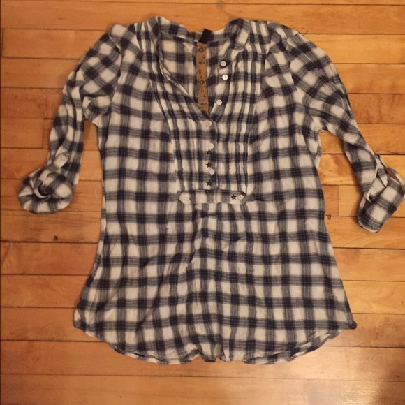 Free People Plaid Button Top XS