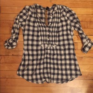Free People Plaid Button Top XS