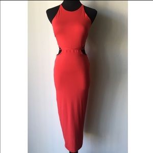 Red Bodycon Midi Dress With Lace Up Strappy Back