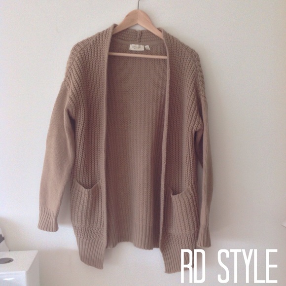 Knit Slouchy Tan Open Cardigan