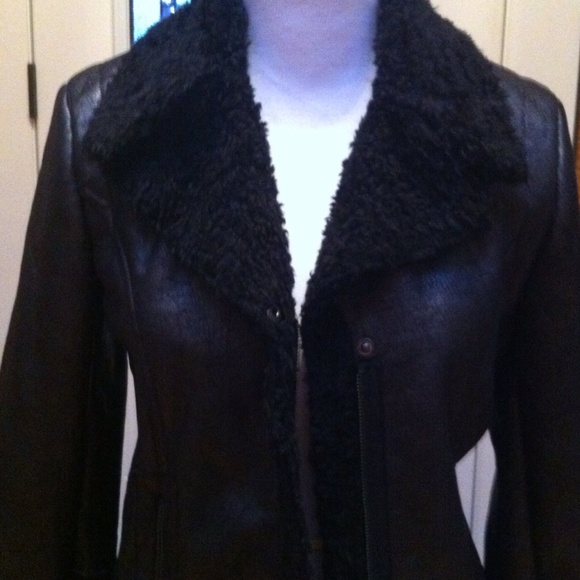 Kenneth Cole faux suede shearling moto jacket - Picture 2 of 3