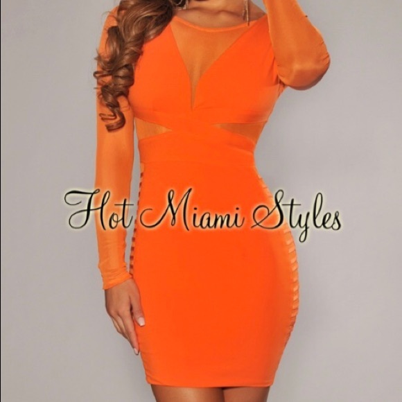 Orange mesh mini dress