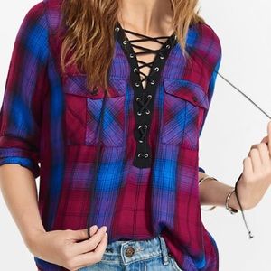 Lace Up Plaid Express Shirt