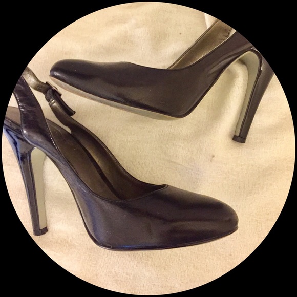 Black leather sling back