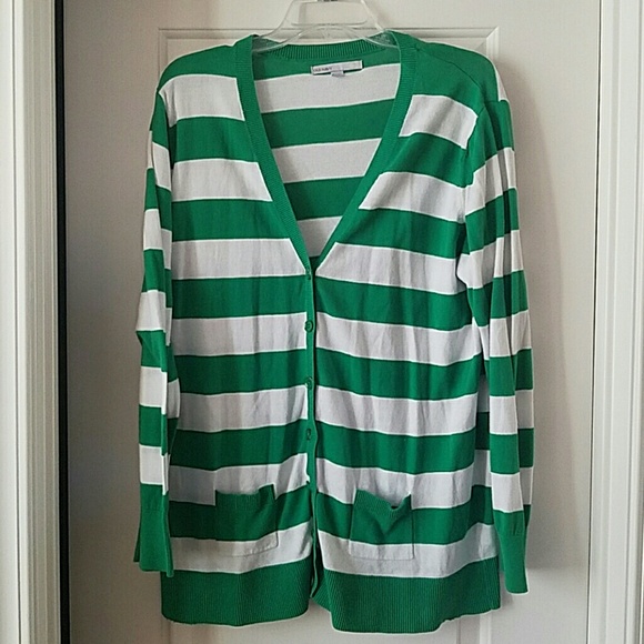 Green and white striped boyfriend cardigan