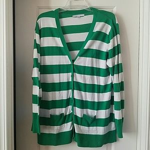 Green and white striped boyfriend cardigan