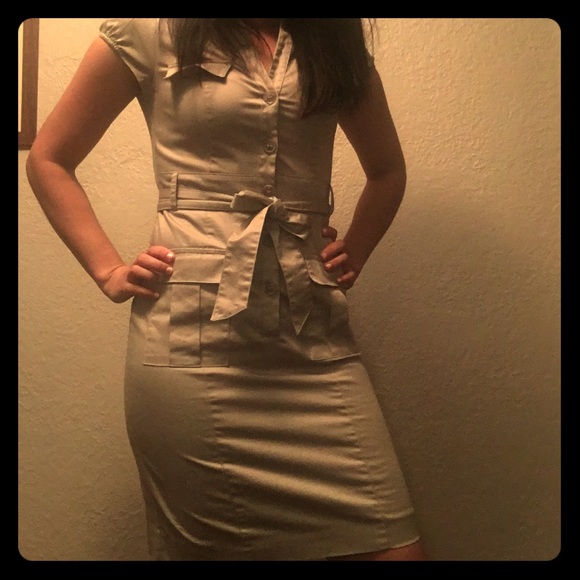 Military style khaki dress - Picture 1 of 2