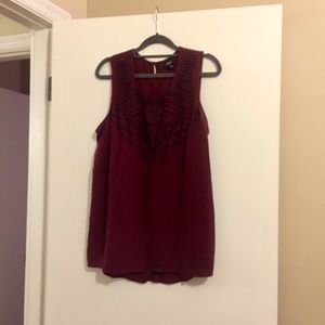 Wine Colored Sleeveless Top with Black Embroidery
