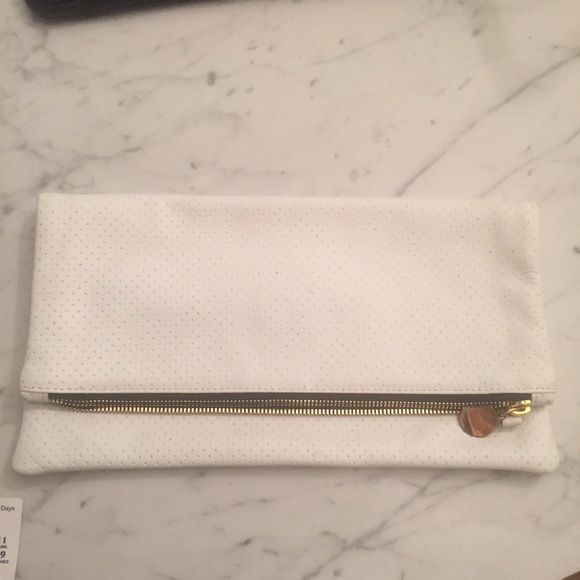 Clare V. white leather fold-over clutch