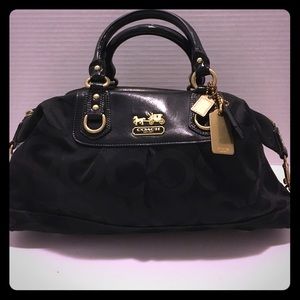 Authentic Coach tonal black large C logo satchel