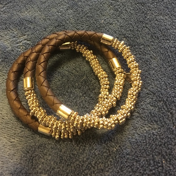 Leather and bead bracelets.