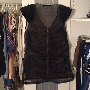 *MOVING SALE* Sheer top w/detailed shoulder pads