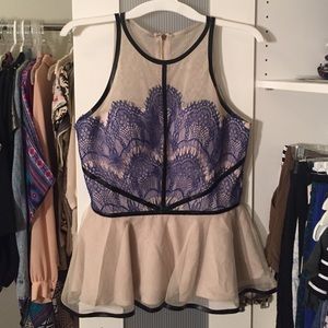 *MOVING SALE* Peplum mesh top w/leather accents
