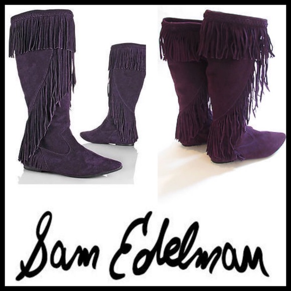 NWT! Sam Edelman Purple Suede Fringe Boots