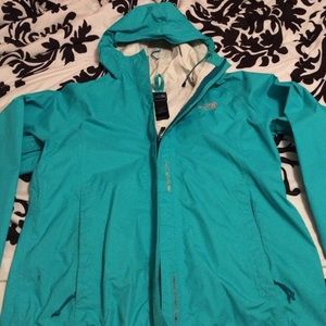 Sky blue north face rain jacket