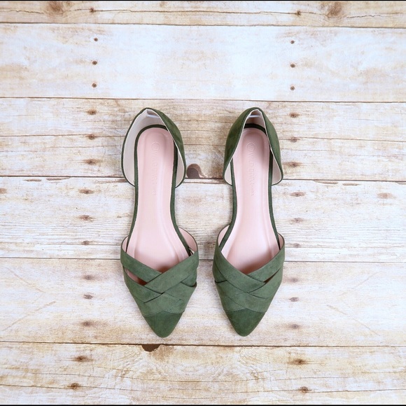 Shoes - Olive faux suede pointy toe flats