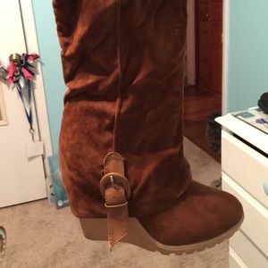 Camel suede boots