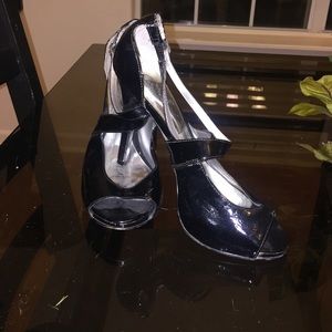 Carlos Patent Black Cross Strap Heels