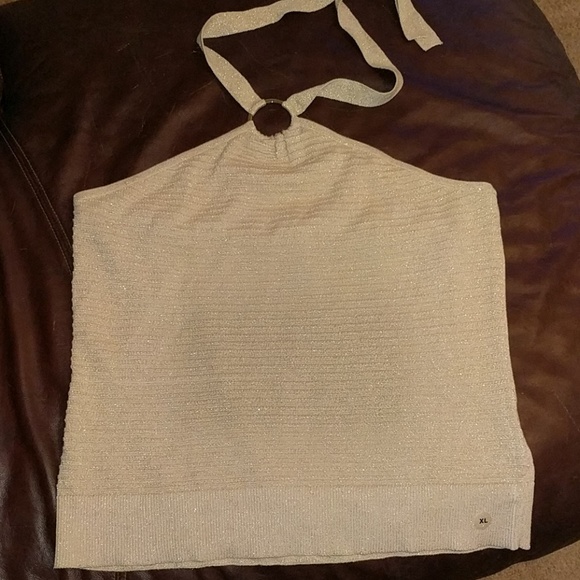 NY&C Tan Sweater Halter Top With Gold Flecks