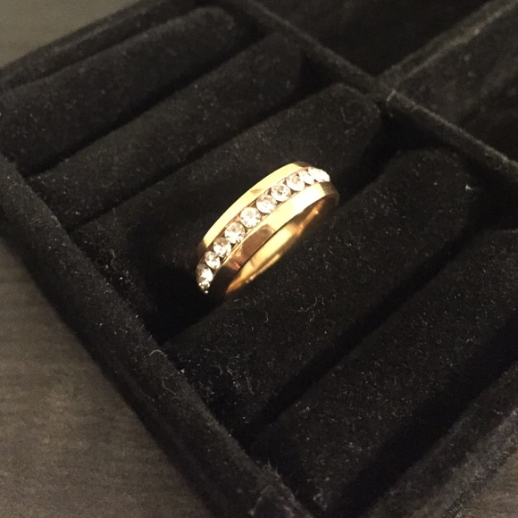 Gold Plated Stainless Steel CZ Wedding Band