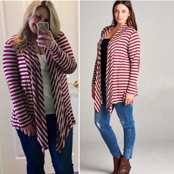 1X Open Front Cardigan w/suede elbow patch - Picture 2 of 4