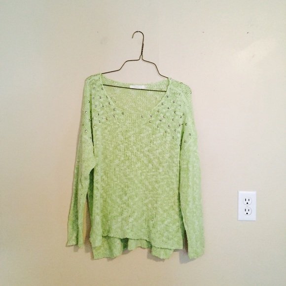 Lush Sweaters - Lime Green Studded Shoulder Sweater