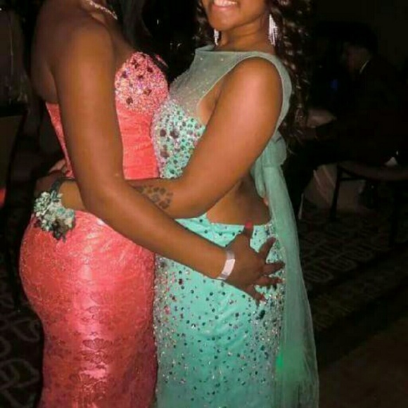 Long Beautiful Coral Prom Dress - Picture 3 of 4