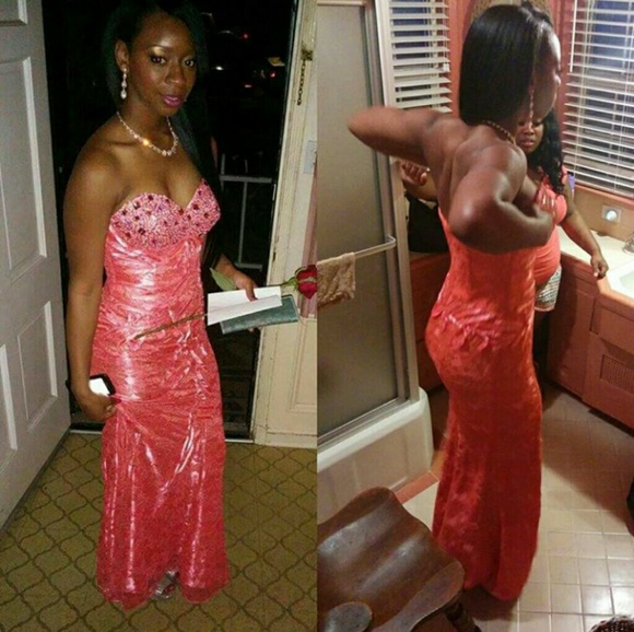 Long Beautiful Coral Prom Dress - Picture 4 of 4