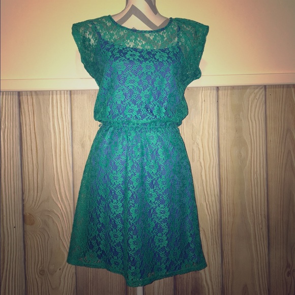 Lace green and blue dress. Worn once (non-smoker!)