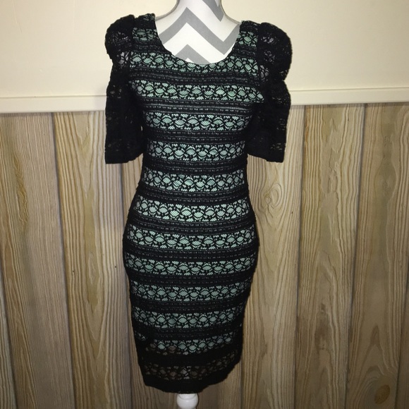 Black lace & mint dress, worn once (non-smoker!)