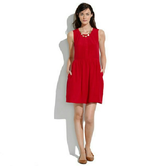 NEW Madewell Shirred Red Silk Dress