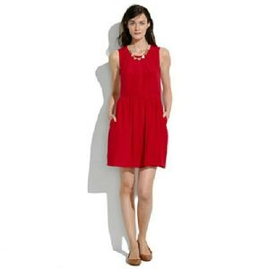 NEW Madewell Shirred Red Silk Dress