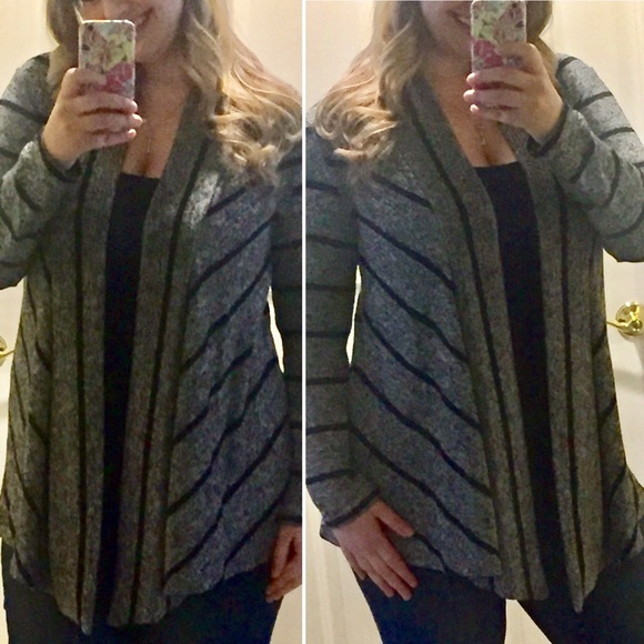 3X Striped Open Cardigan - H.Grey/Black - Picture 2 of 2