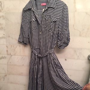 Gingham navy and white Basler shirt dress
