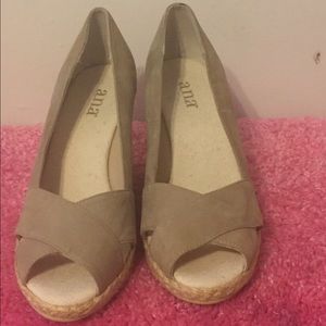 Ana Nude suede espadrille size 7.5 open toe wedge