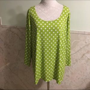 Susan Graver Green & White Polka Dot Top XL