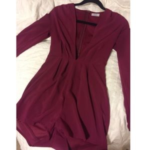 TOBI: Long-sleeve maroon romper