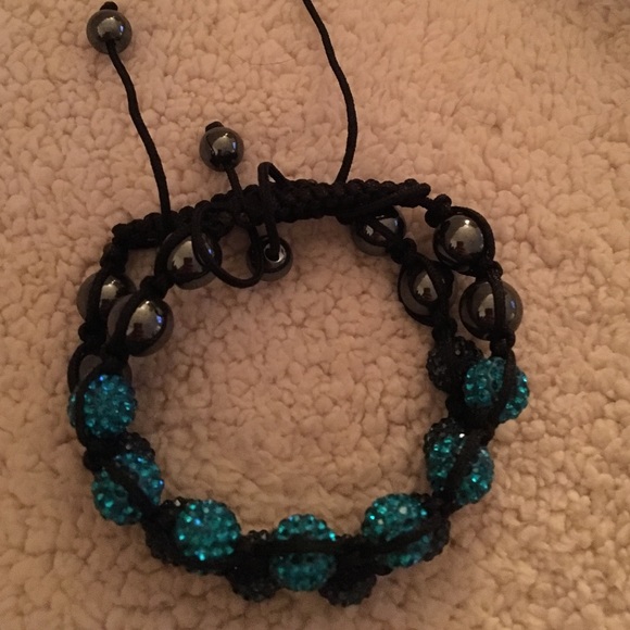 Turquoise and navy shamballa bracelet - Picture 3 of 3