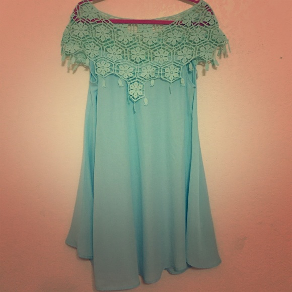 Light blue A line dress with crochet top