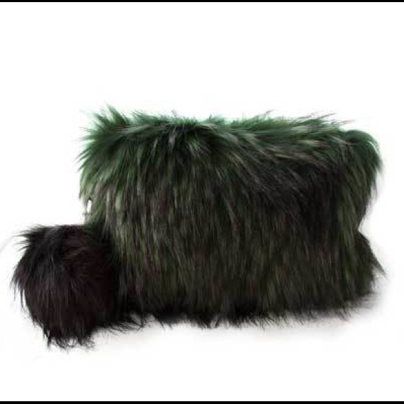 Pom Pom Faux Fur Clutch Bag