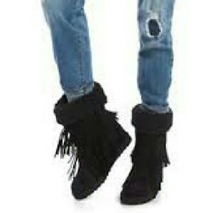 Madden Girl Suede Fringe Fur trim Boot