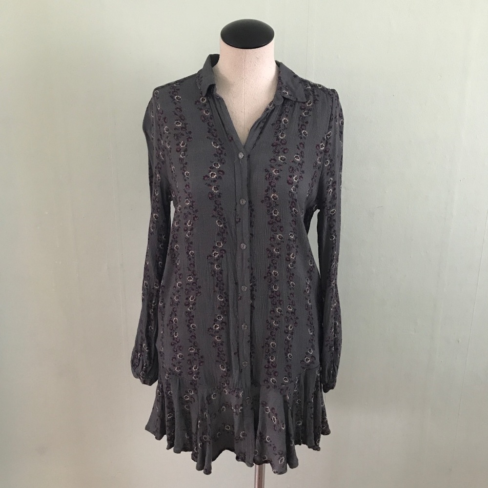 Free People gray floral tunic dress size XS