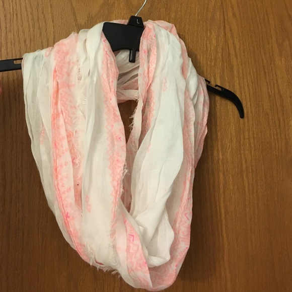 Pink and white infinity scarf
