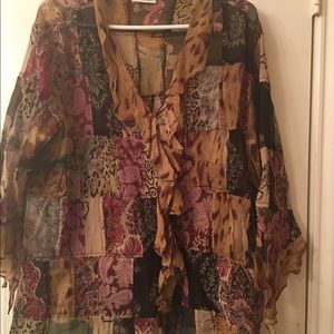 Chicos sheer shirt. Pretty brown patch work size 3