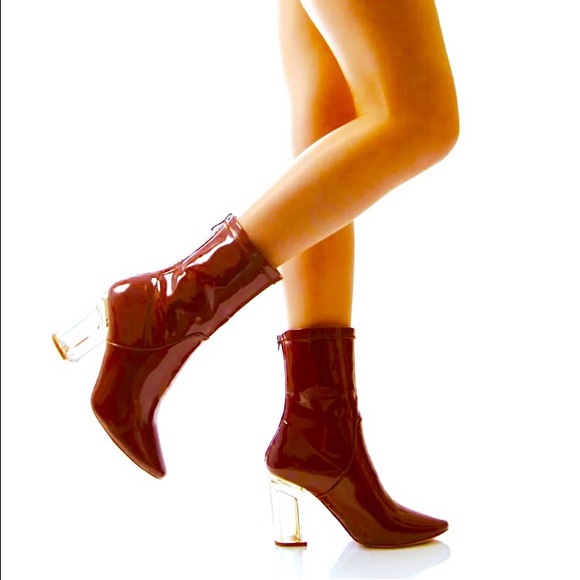 **1 DAY SALE** Clear Heel Burgundy Patent Boots - Picture 3 of 4