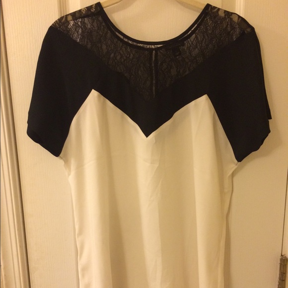 Black and White Blouse With Lace Detailing